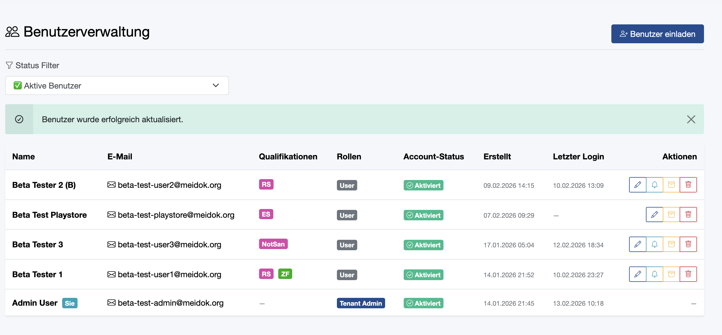 Benutzer verwalten (neu anlegen, erneut einladen, archivieren)